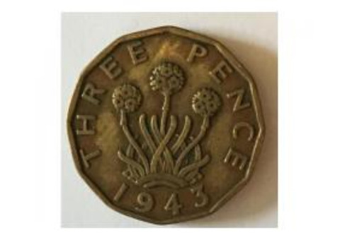 Coin King George Three Pence  1943